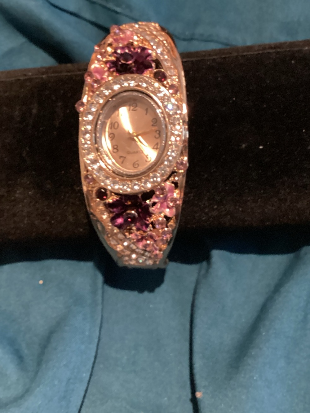 Floral Crystal Bangle Watch in Purple and Silver - Women's Accessories